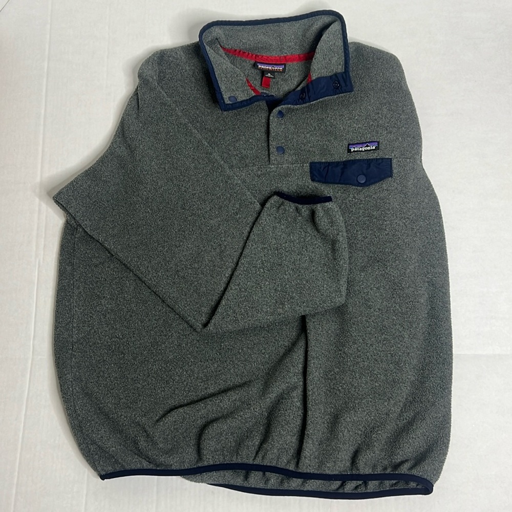 Patagonia Synchilla Fleece Snap T Womens Jacket -Gray & Blue Trim Sz XL